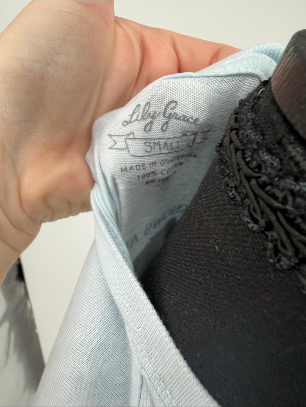 Lily Grace Light Blue Short Sleeve Pocket Tee with back graphic - Picture 7 of 7